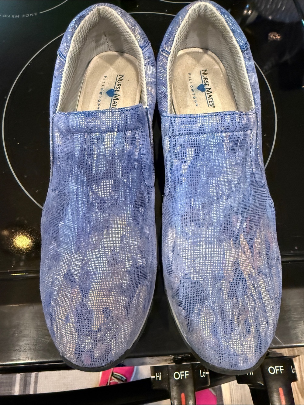 Nurse Mates Blue Lilac Sequin Slip-On Clogs